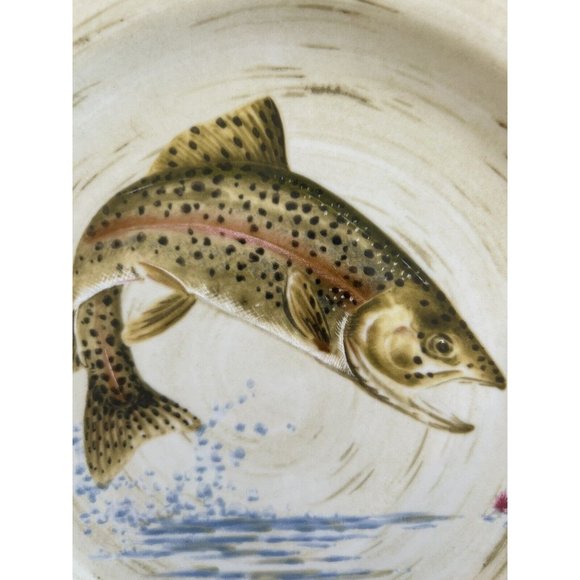 Lenox Riverwood Rainbow Trout Luncheon Plate 9”Birch Bark Cabin Fishing NWT - Picture 3 of 7